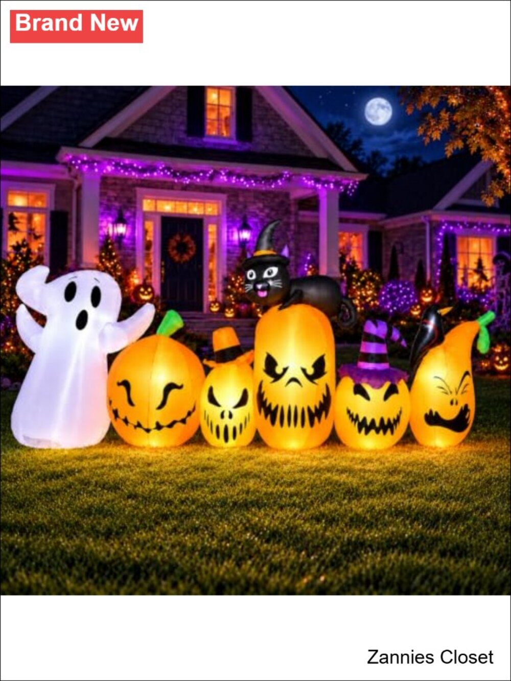 👻 11FT Extra Wide Halloween Inflatables 5 PCS Pumpkins Build-in LED Lights Yard